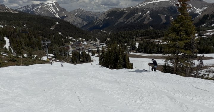 O esqui de verão em Sunshine Village atrai esquiadores de Alberta e de outros lugares